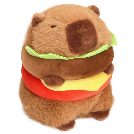 CHDBLOCK hamburger capybara plush front view, perfect for cozy hugs and imaginative play