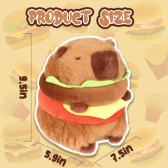 CHDBLOCK hamburger capybara plush side view, soft texture ideal for cuddling