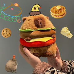 CHDBLOCK hamburger capybara plush gift-ready pose, ideal for gifting