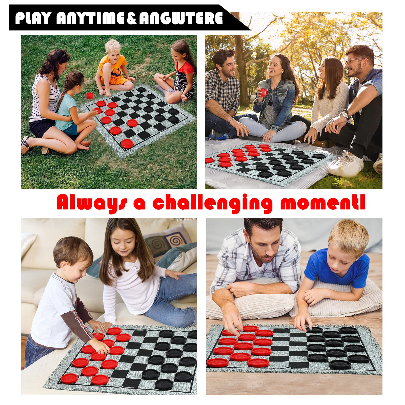 Chdousha giant checkers 24 pieces in red and black.