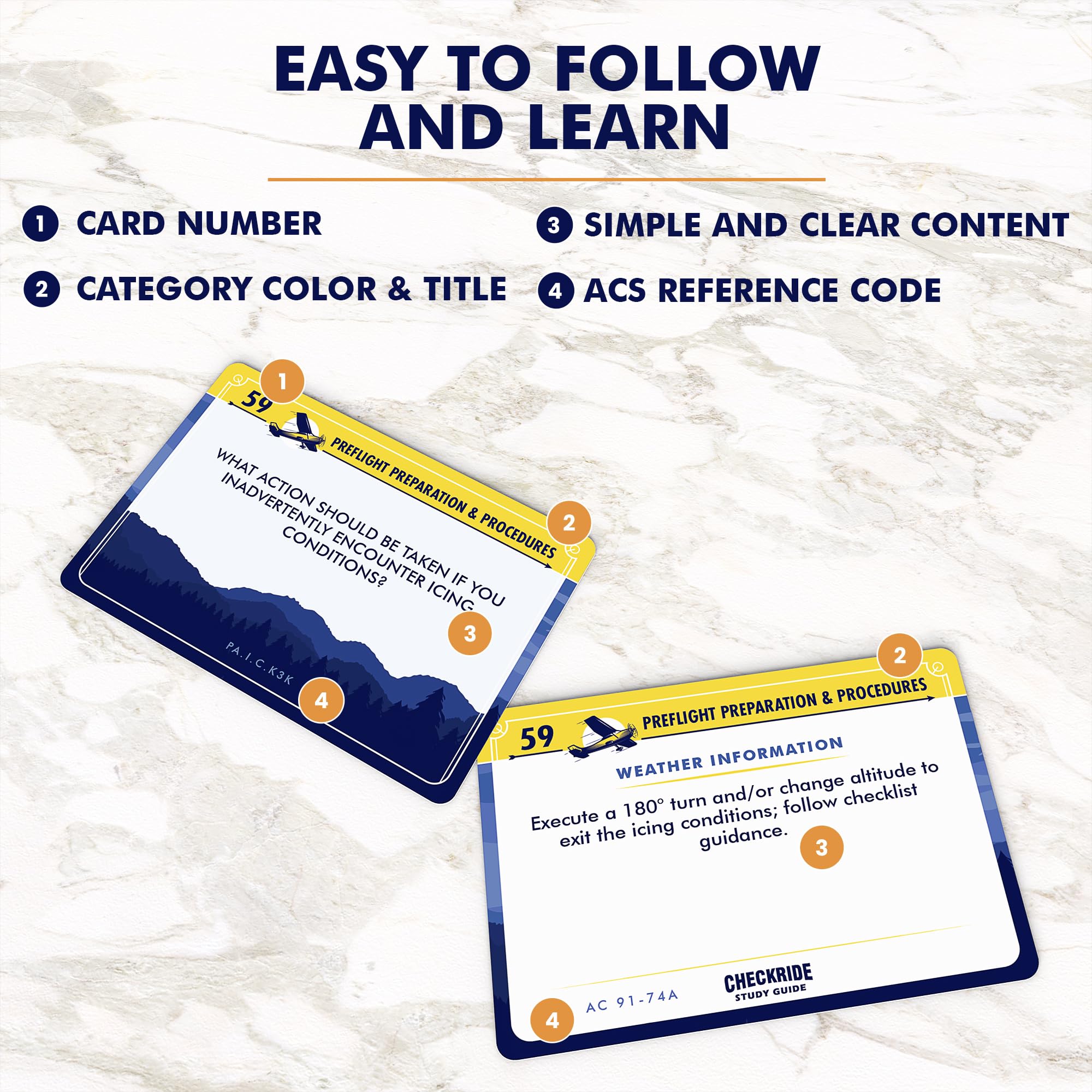 Checkride Study Guide VFR flashcards show ACS color-code sections for quick review.