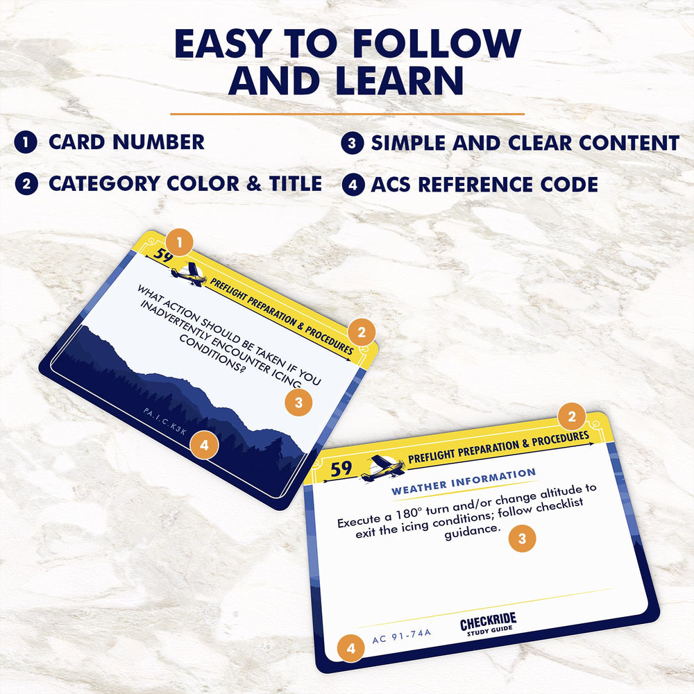 Checkride Study Guide VFR flashcards show ACS color-code sections for quick review.
