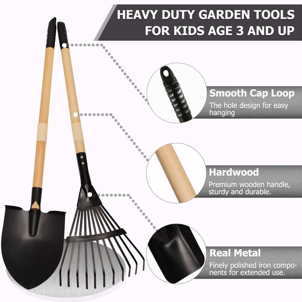 CHEERBANK long rake for kids with 28-inch handle, perfect for light leaf cleanup.