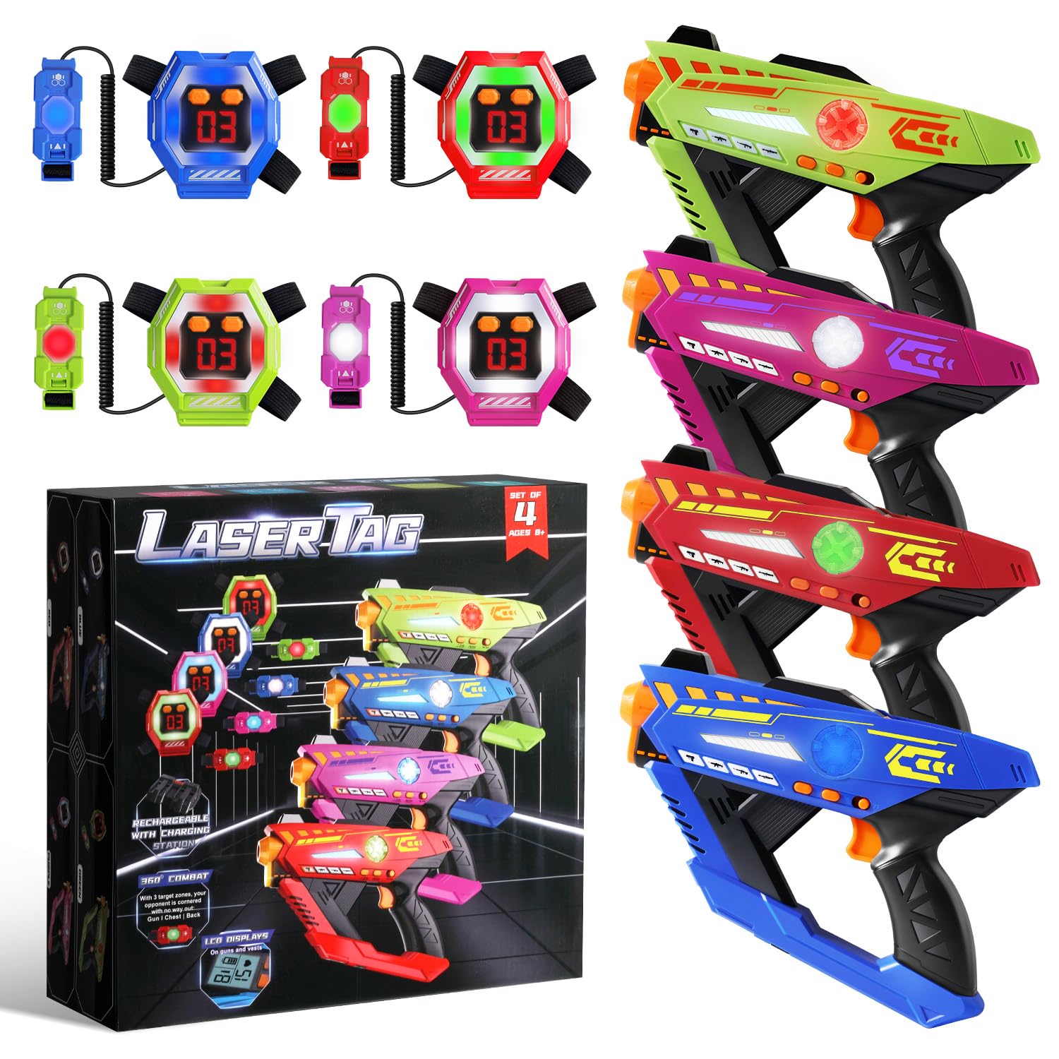 CheerCrew laser tag guns set 4 front view, ready for backyard battles.