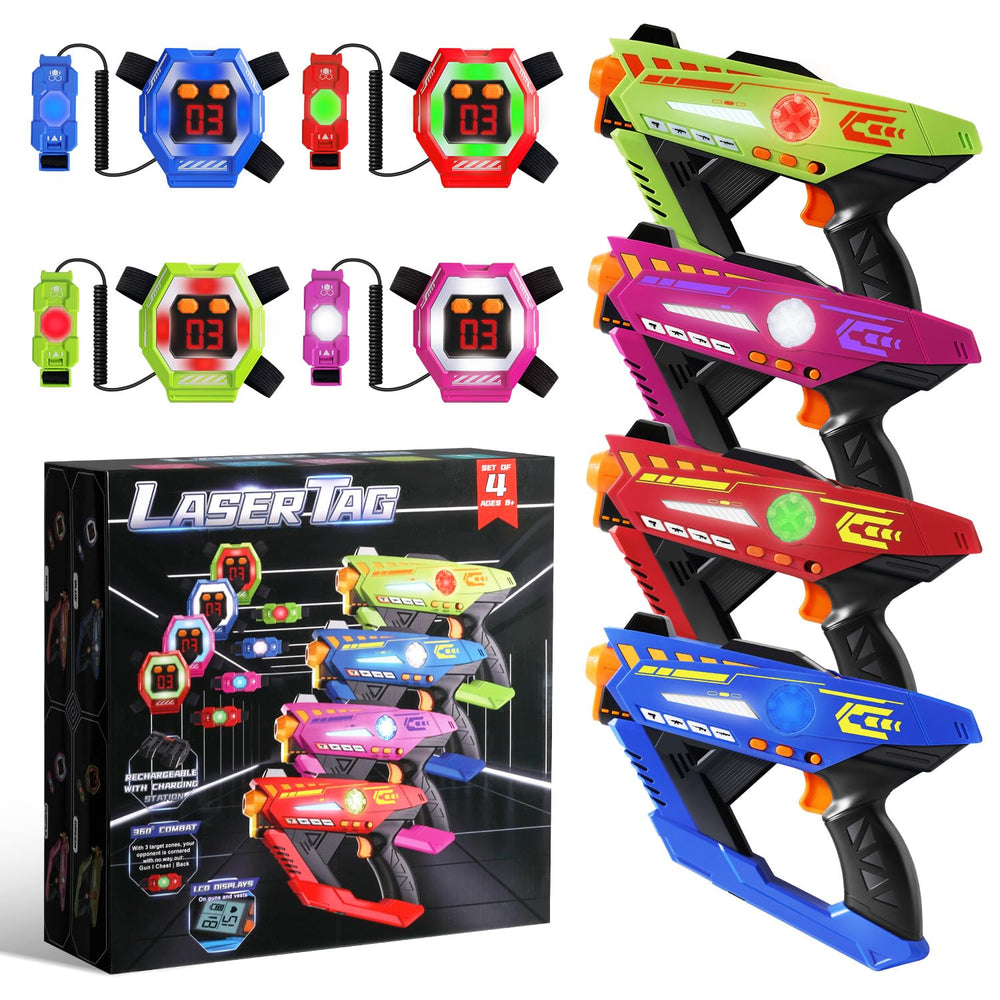 CheerCrew laser tag guns set 4 front view, ready for backyard battles.