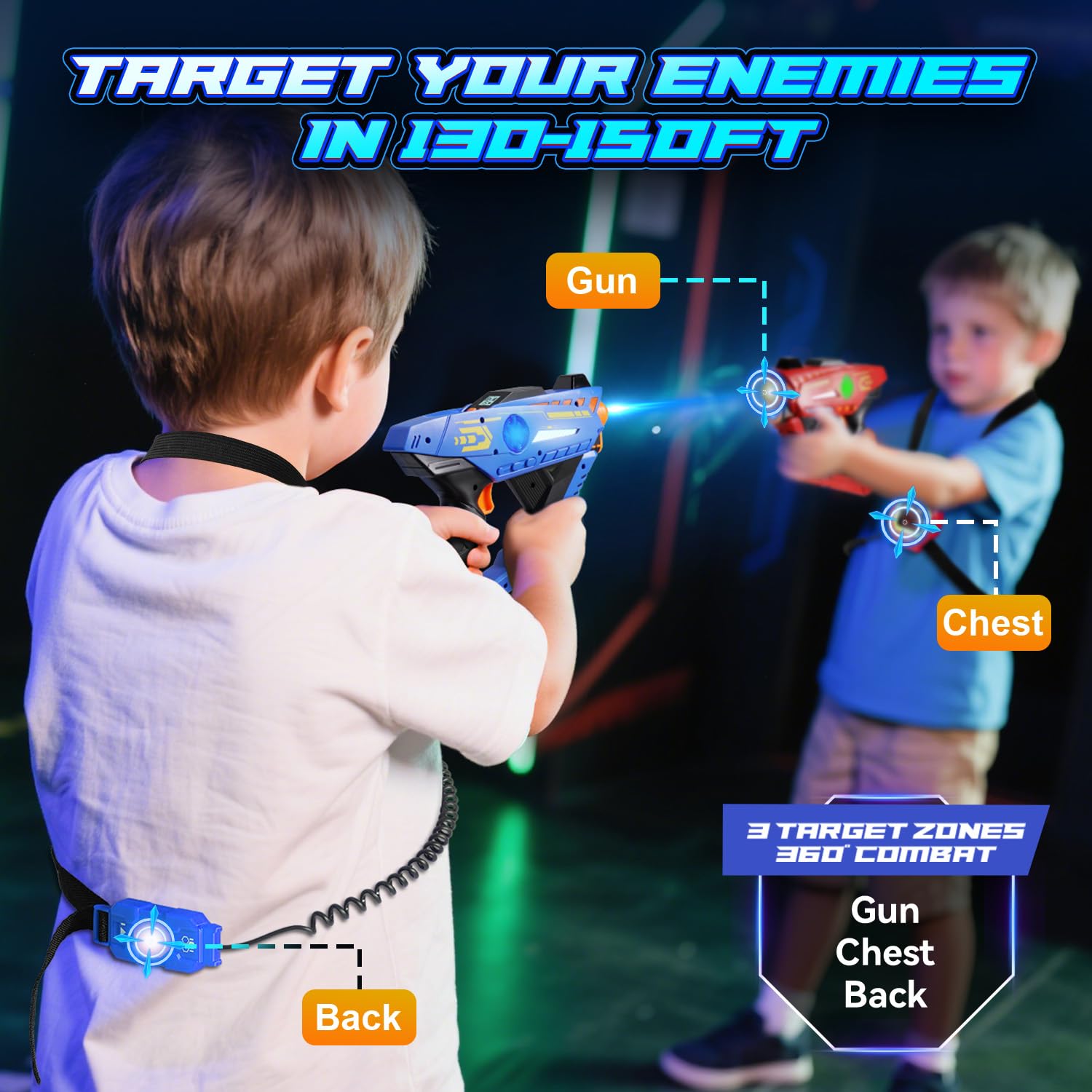 CheerCrew laser tag guns set 4 side view, compact family-friendly design.