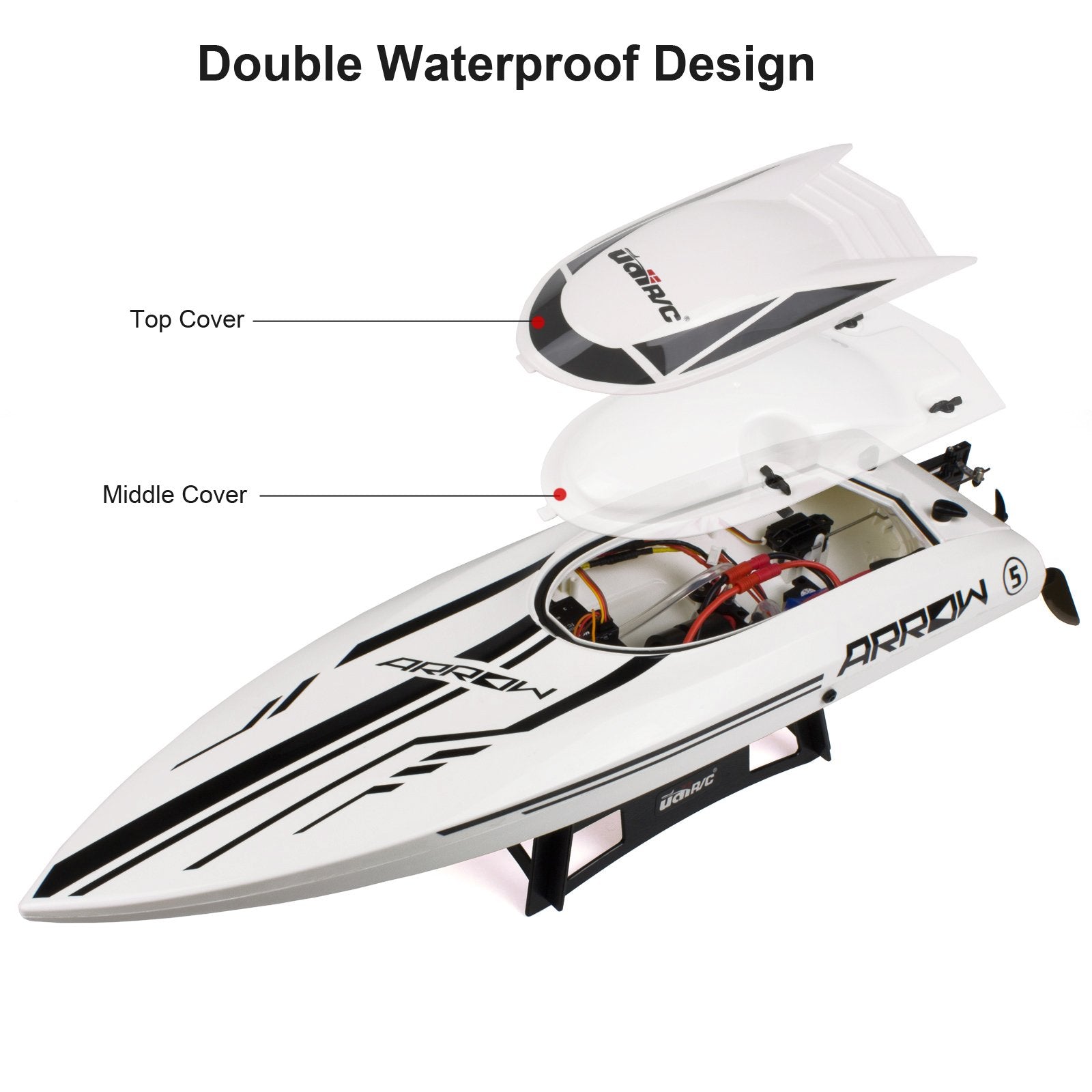 Cheerwing 25in RC boat top view highlighting streamlined stability.