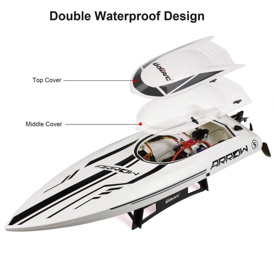 Cheerwing 25in RC boat top view highlighting streamlined stability.