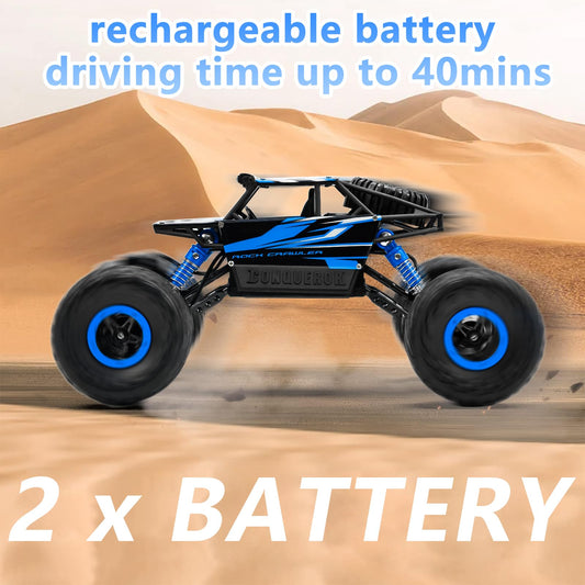 Cheerwing rock crawler 1:18 blue front view shows oversized tires and grip