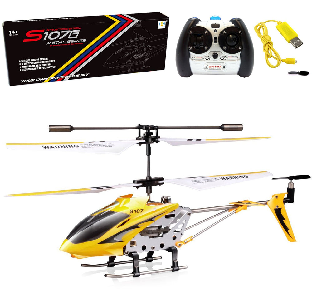 Cheerwing S107 Phantom yellow front view highlights compact size for easy indoor use.