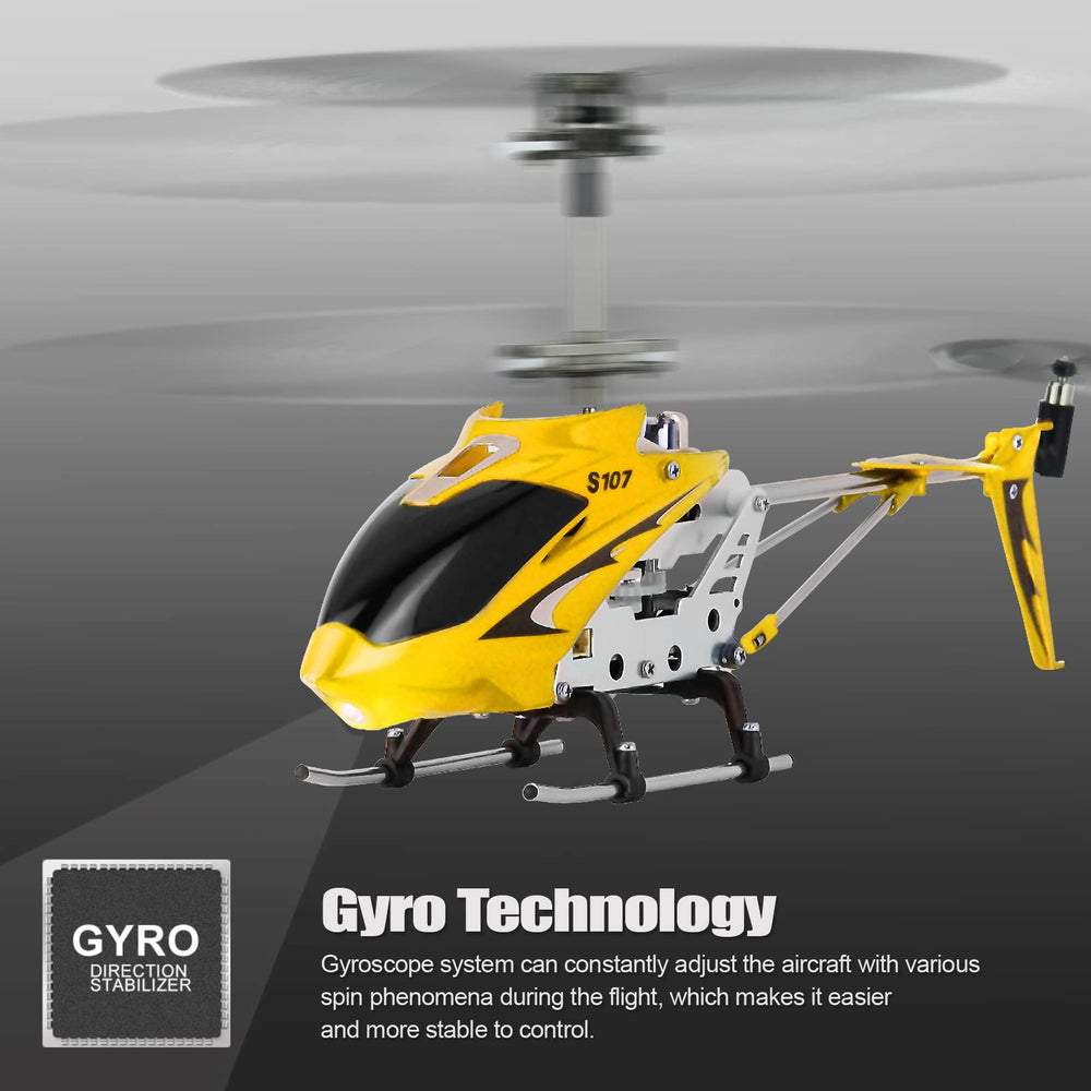 Cheerwing S107 Phantom yellow top view highlights compact frame and stability features.