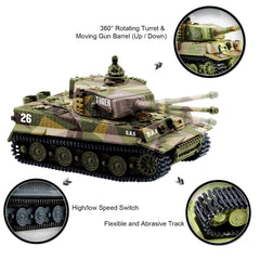Cheerwing Tiger I Panzer RC tank recoil action when firing sounds for immersive play