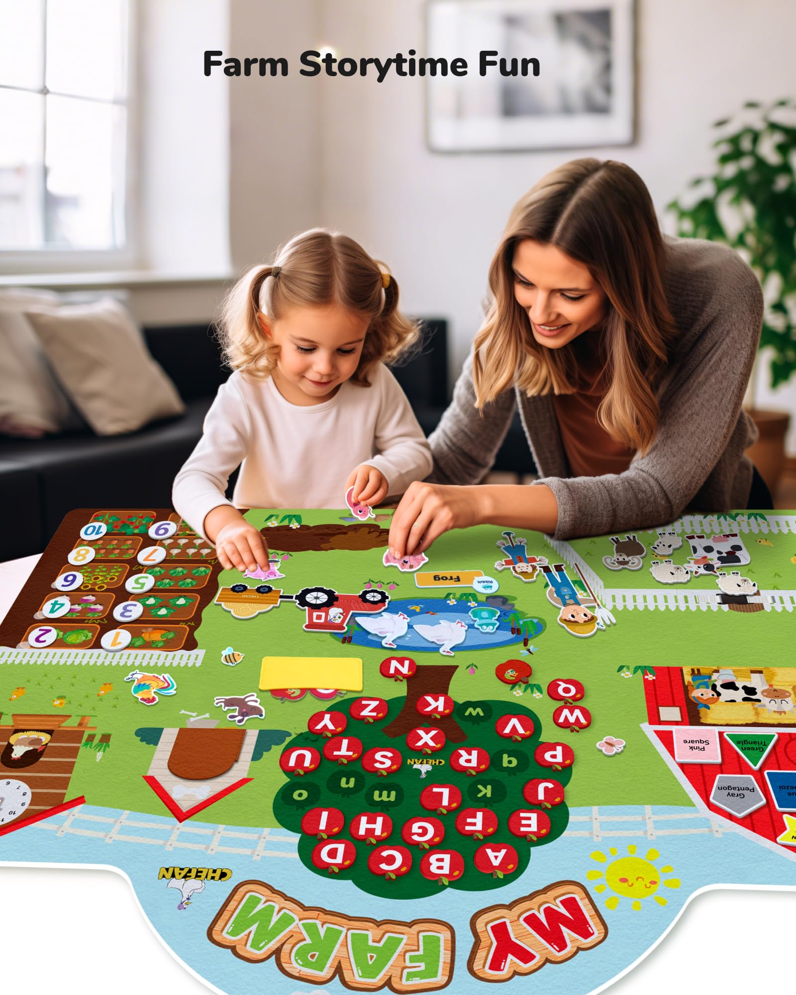 CHEFAN farmyard characters and tractor pieces for engaging pretend play.