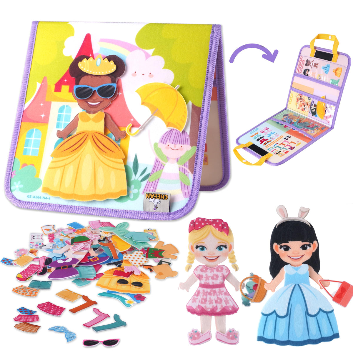 CHEFAN felt dress-up dolls set featuring three characters for creative pretend play