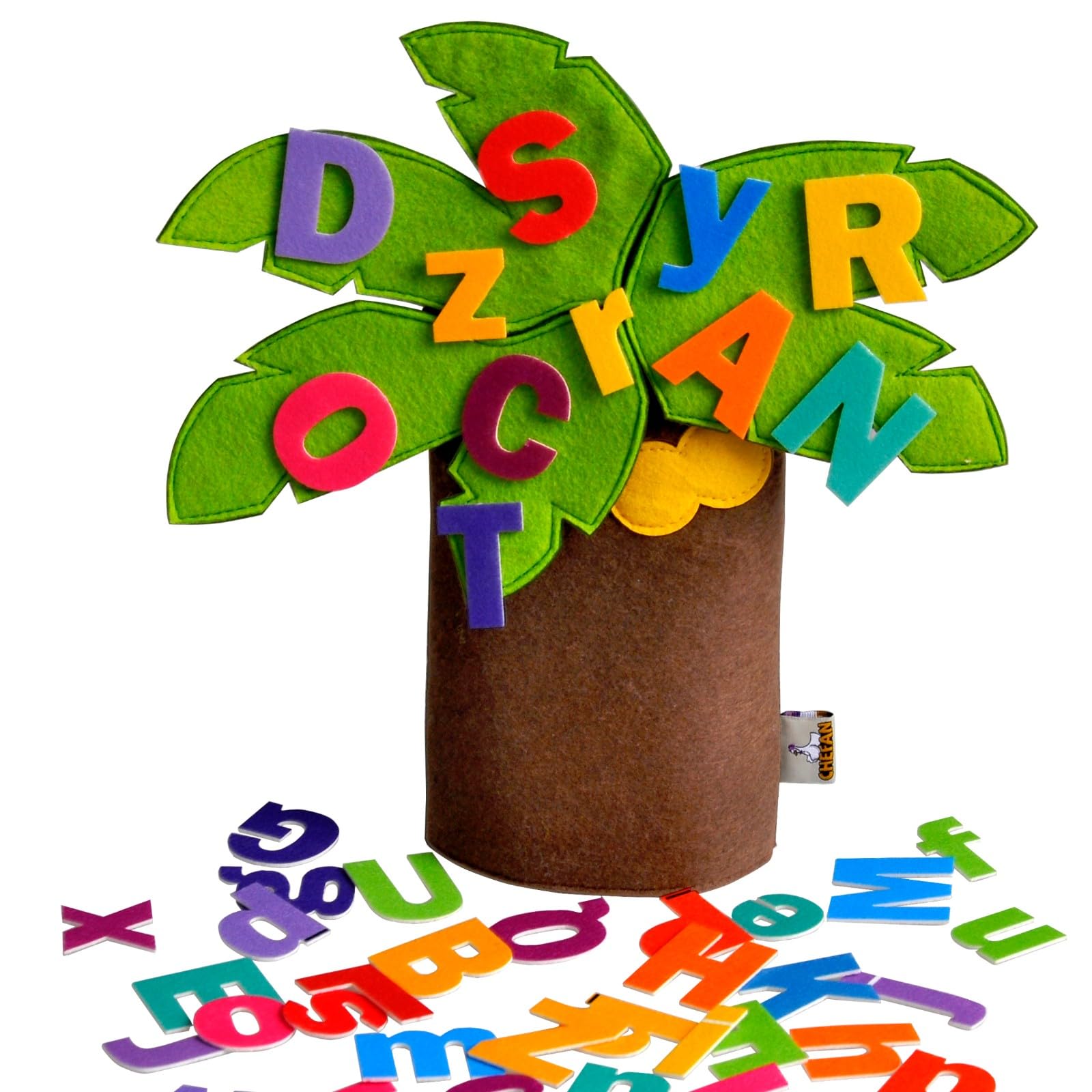 CHEFAN felt letter tree stand for early learning on freestanding coconut toy