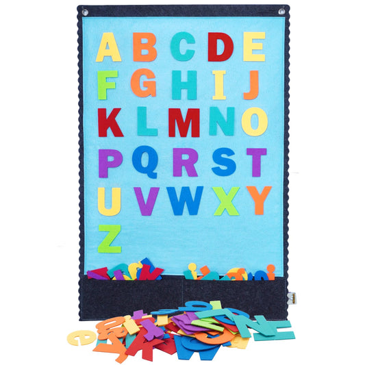 CHEFAN large felt board mounted on wall with letters for interactive learning.