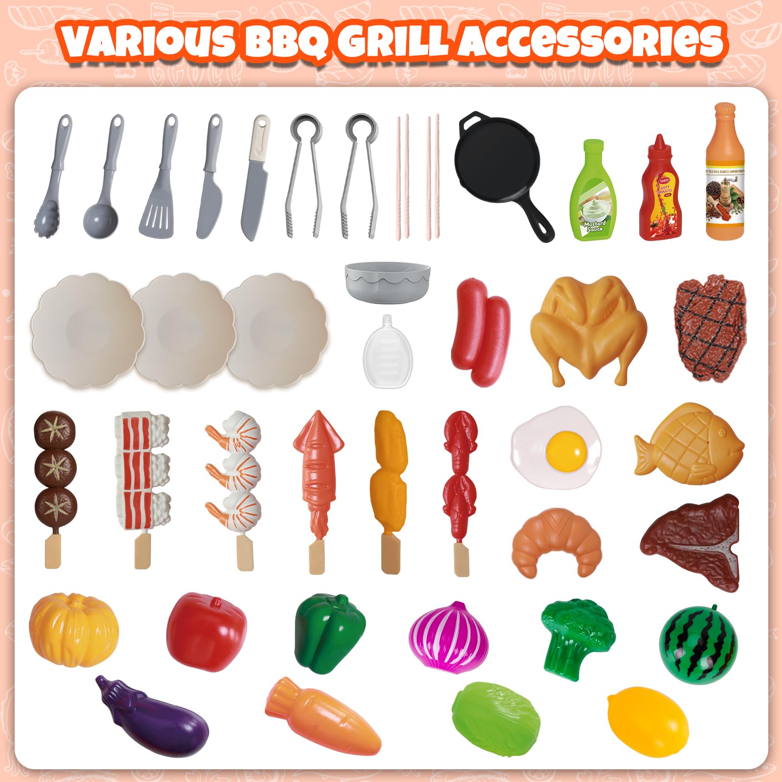 Cheffun Kids Grill Playset sink with water release for pretend cleanup after meals.