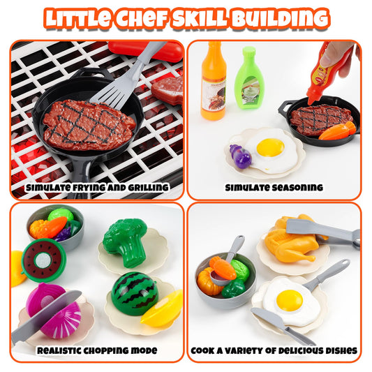 Cheffun Kids Grill Playset smoke and sound effects for immersive pretend grilling.