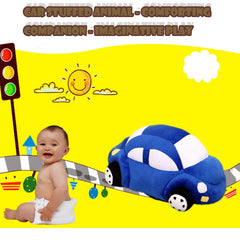 Soft velveteen car plush toy provides cuddly comfort for kids.