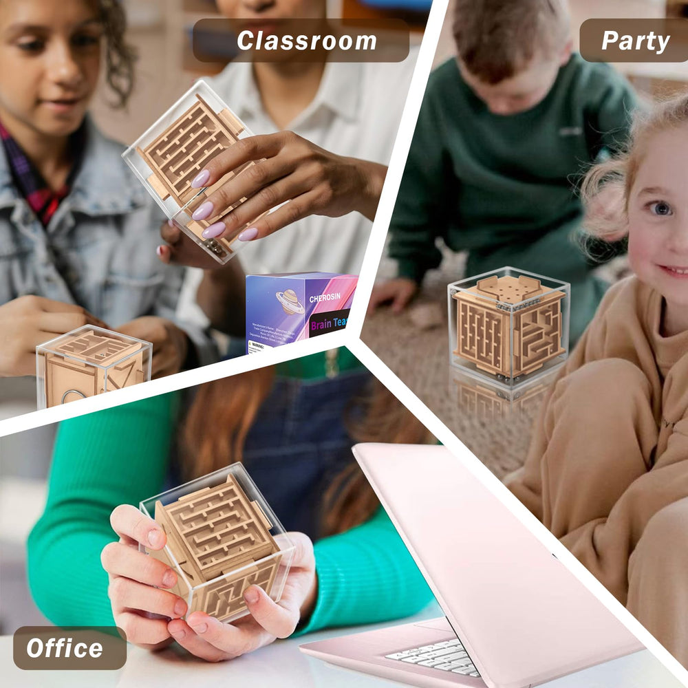 CHEROSIN maze cube in a quiet study setting, promotes focus without screens.