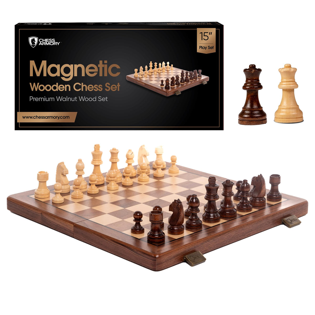 Chess Armory 15 inch magnetic walnut board for portable, focused play.