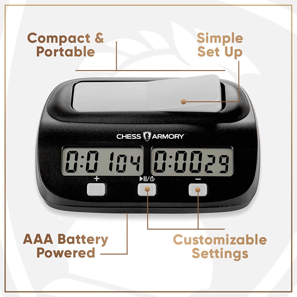 Chess Armory Digital Chess Clock side panel for easy setup and mode changes.