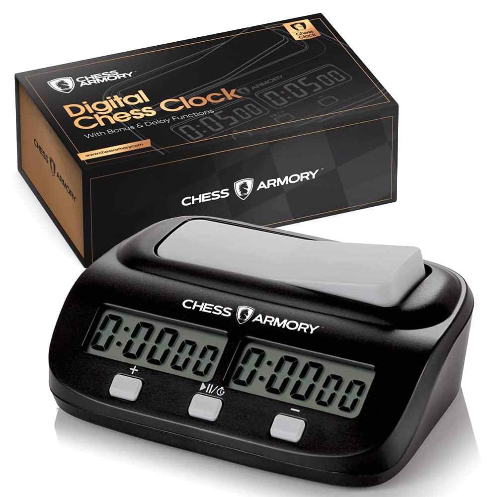 Chess Armory Digital Chess Clock front view with clear digits for quick timing.