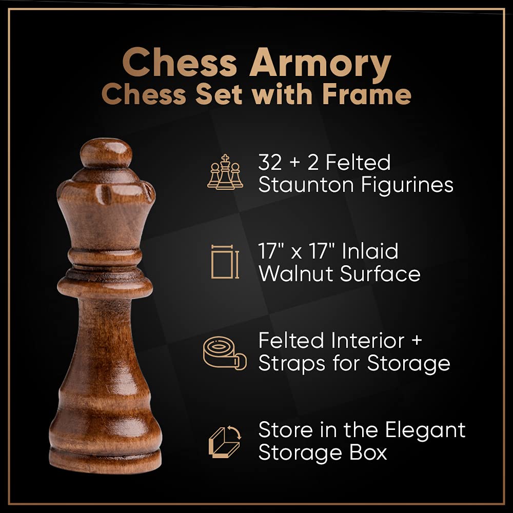 Chess Armory handcrafted Staunton pieces with felted bottoms protect surfaces during play.