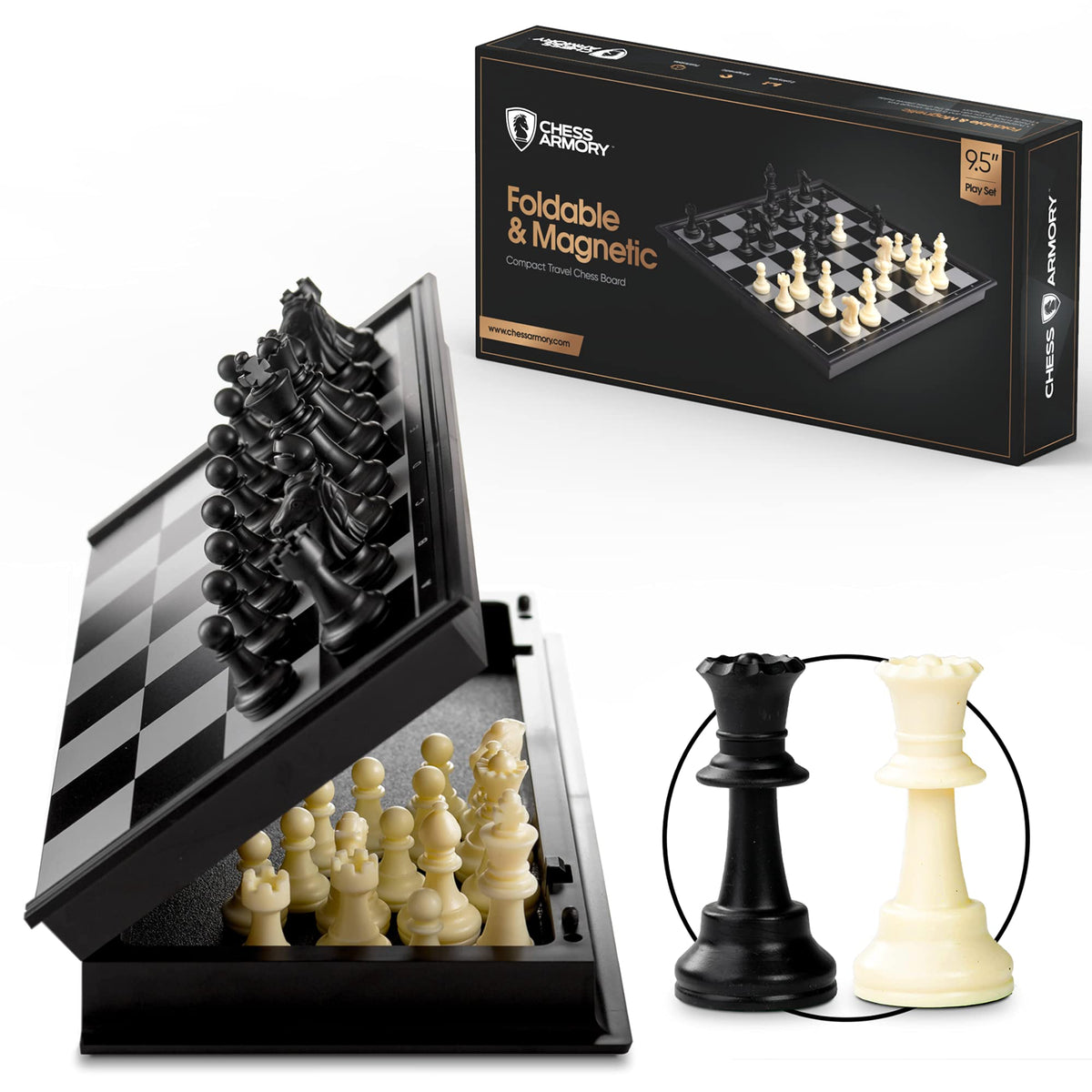 Chess Armory magnetic travel board folded with pieces inside.
