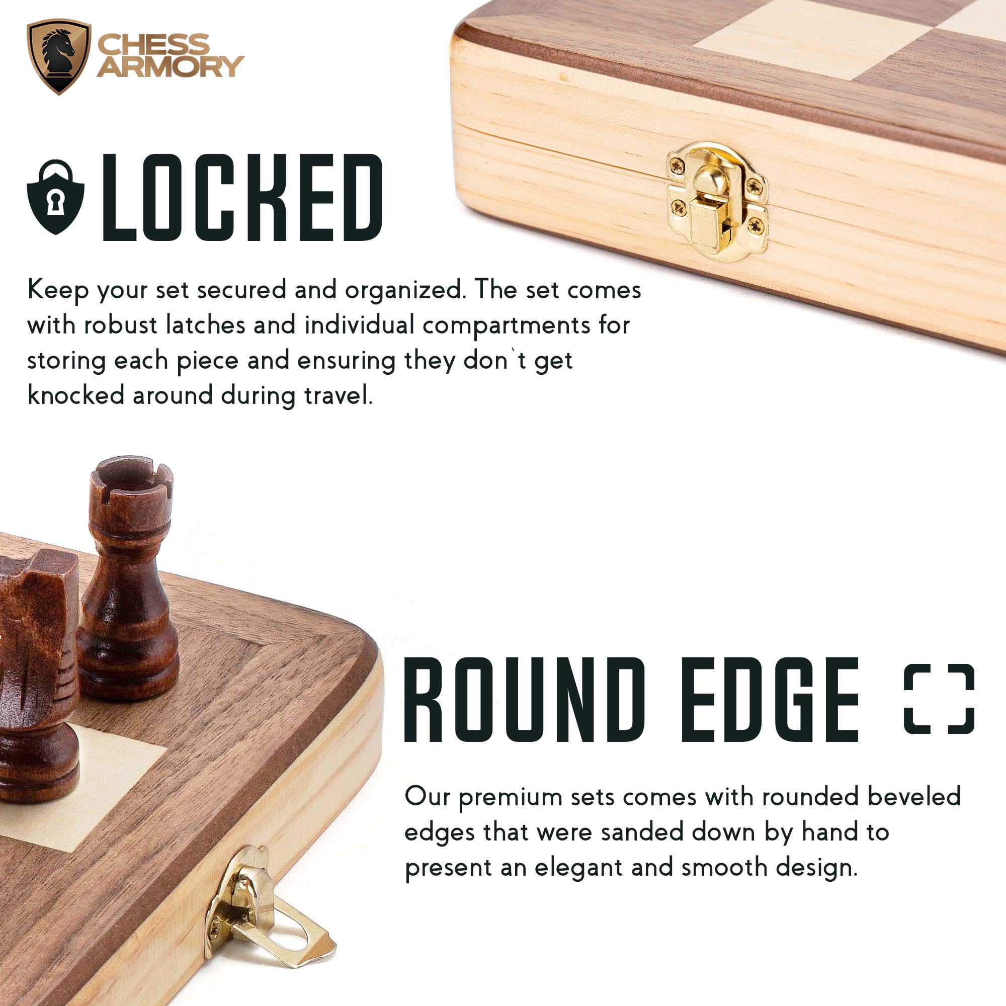 Travel-ready Chess Armory board shown with its protective case.