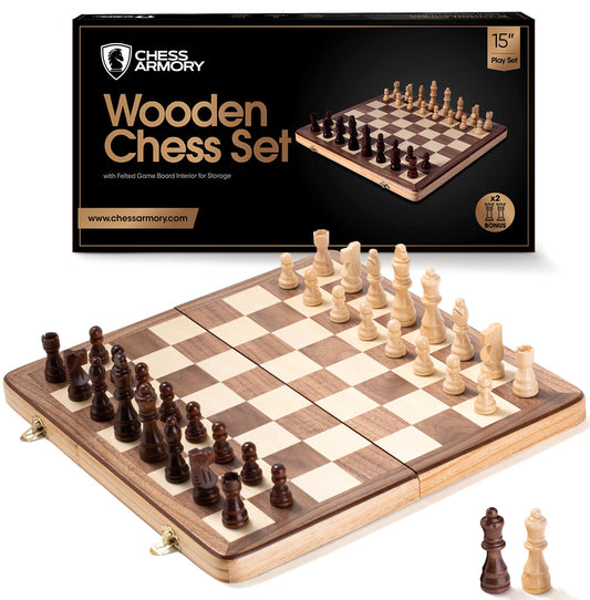 Chess Armory wooden board folded for compact storage and ease of travel.