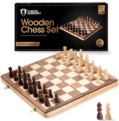 Chess Armory wooden board folded for compact storage and ease of travel.