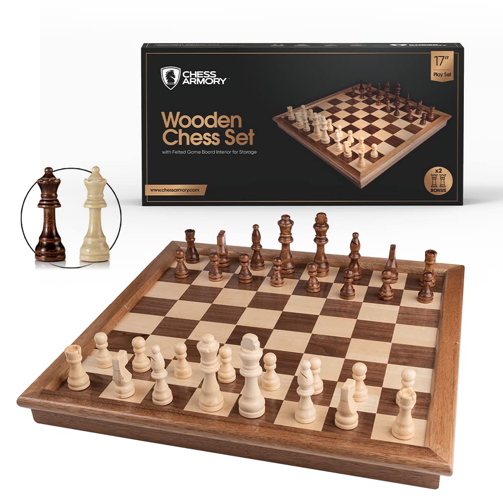Chess Armory wooden chess board 17-inch with premium walnut surface for smooth play.