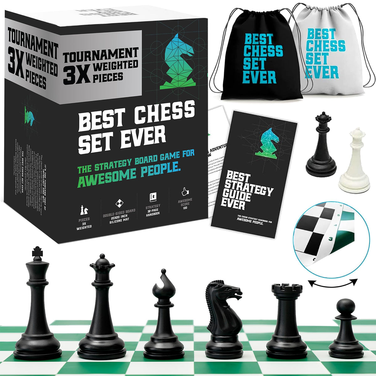 Chess Geeks Best Chess Set Ever double-sided board shown for versatile play