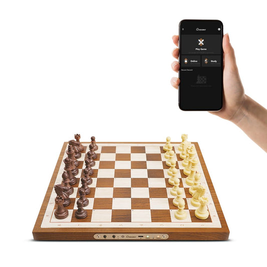 Chessnut Air with handcrafted wooden board and warm finish for focused play
