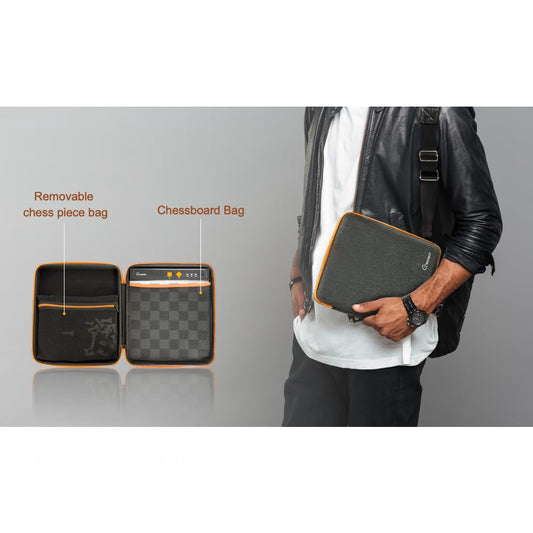 Chessnut Go travel case closed, compact protection for on-the-go play.