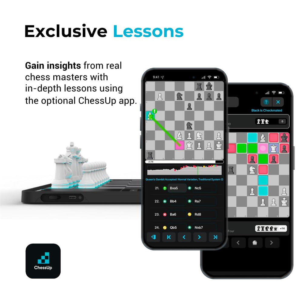 ChessUp companion app tracks progress and offers lessons.