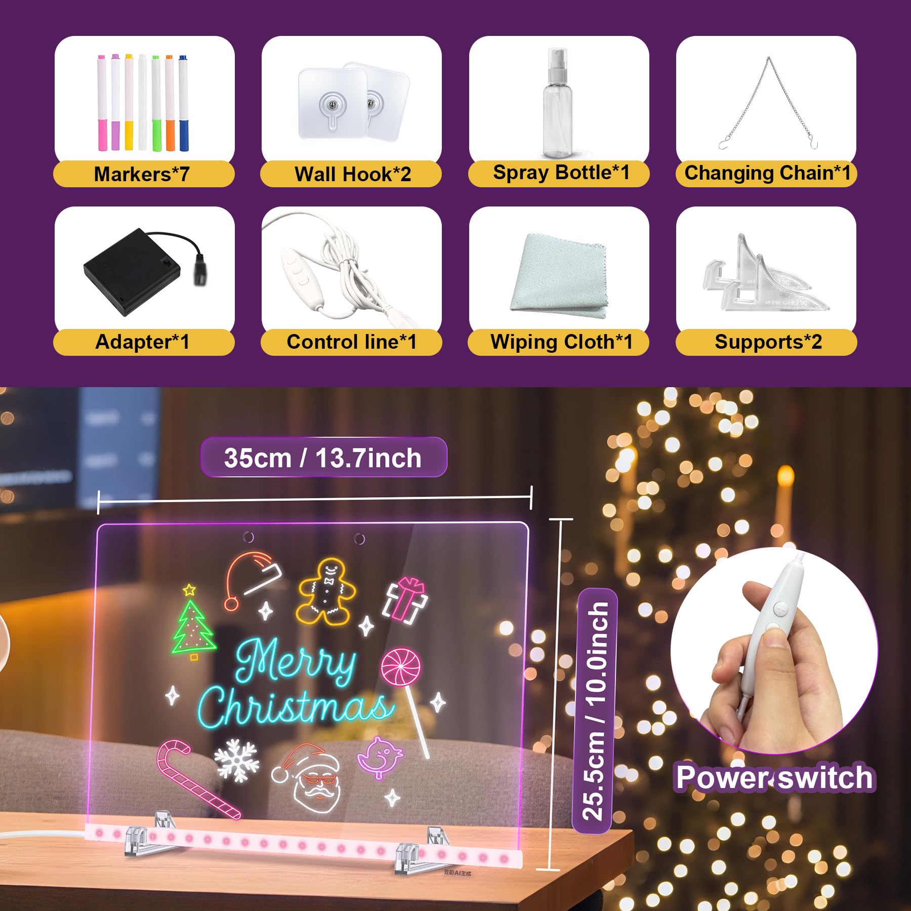 Chgfs LED note board shows an acrylic surface and clear display for reusable notes.