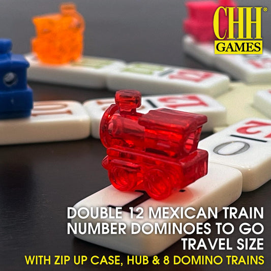 CHH travel-size domino tiles with readable numbers for clear gameplay on the go.