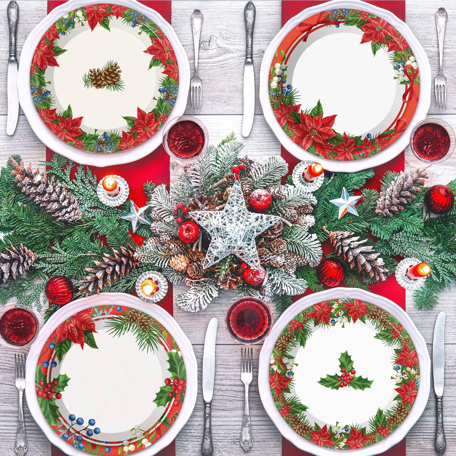 Chiazllta 48-pack Christmas plates for convenient party setup.