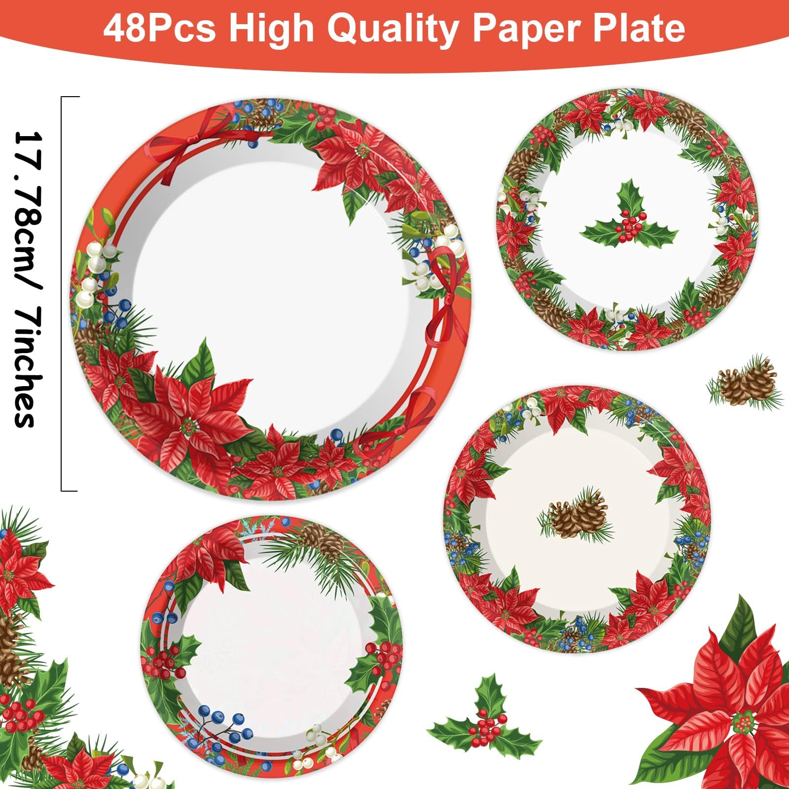 Chiazllta poinsettia berries detail plate for stylish holiday dining.