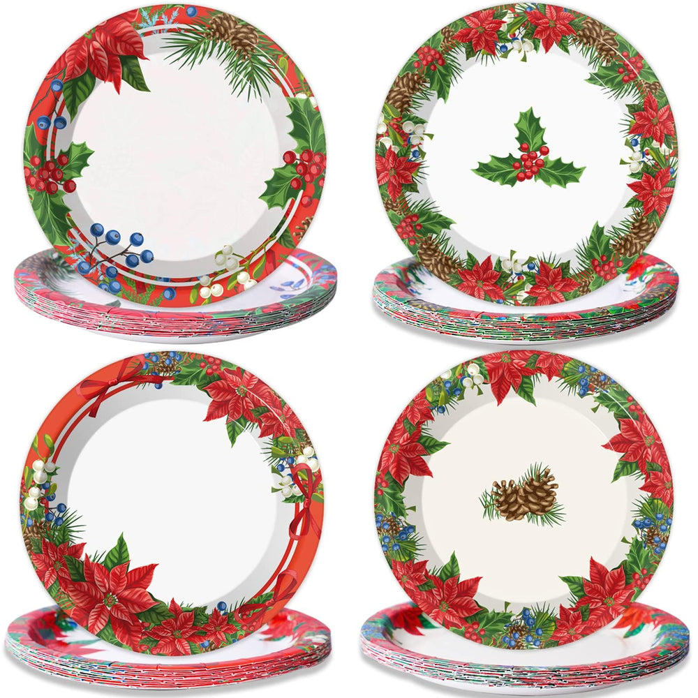 Chiazllta Christmas plates with poinsettia pattern for festive tableware and easy cleanup.