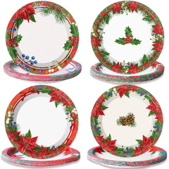 Chiazllta Christmas plates with poinsettia pattern for festive tableware and easy cleanup.