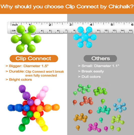 Chichalk Clip Connect 3D creations with bright pieces for creative STEM building.