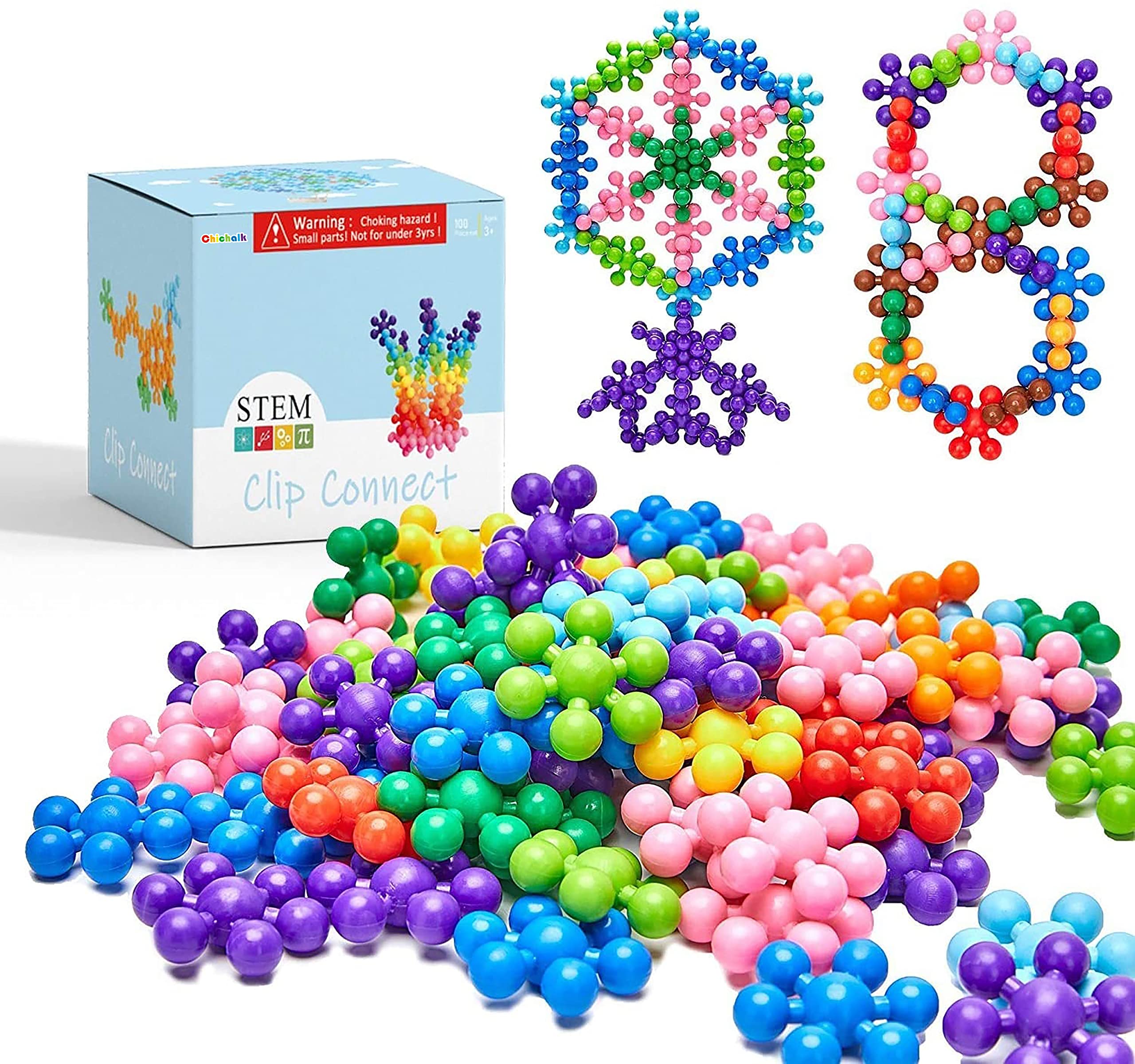 Chichalk Clip Connect interlocking pieces closing securely to foster hand-eye coordination.