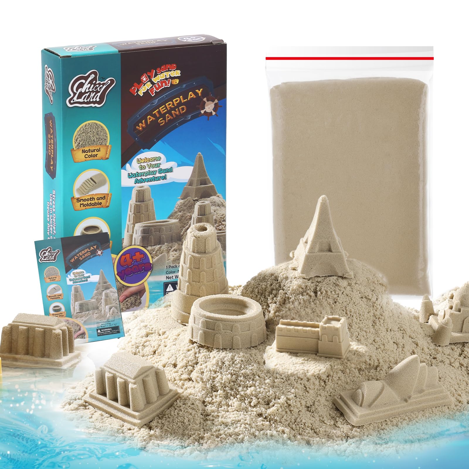 Chico Land Waterplay Sand bag-sealed shows mess-free storage for repeat play