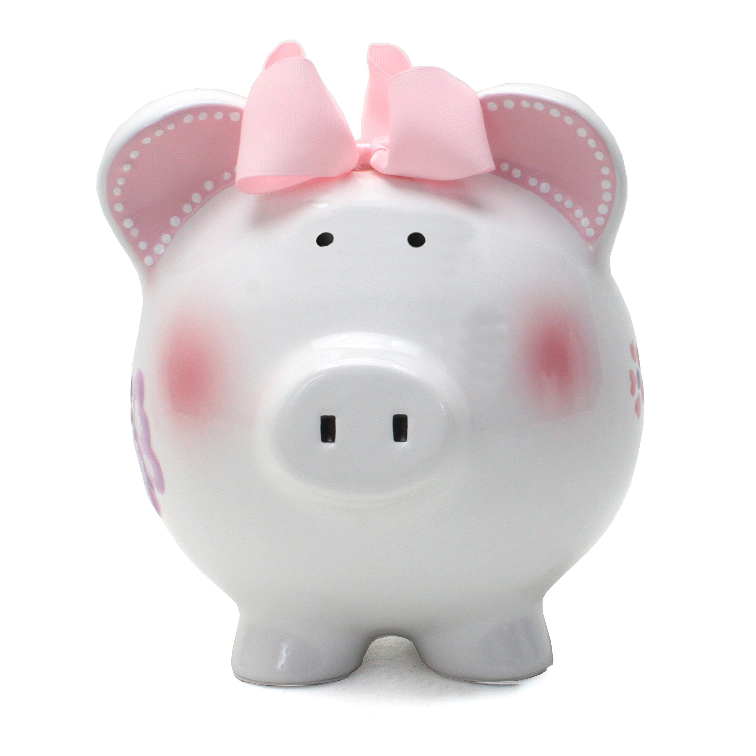 Child to Cherish butterfly piggy bank closeup shows vivid colors and glossy glaze
