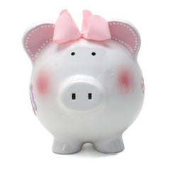 Child to Cherish butterfly piggy bank closeup shows vivid colors and glossy glaze