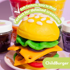 ChildGen six-pack play dough cans arranged for group play and sharing.