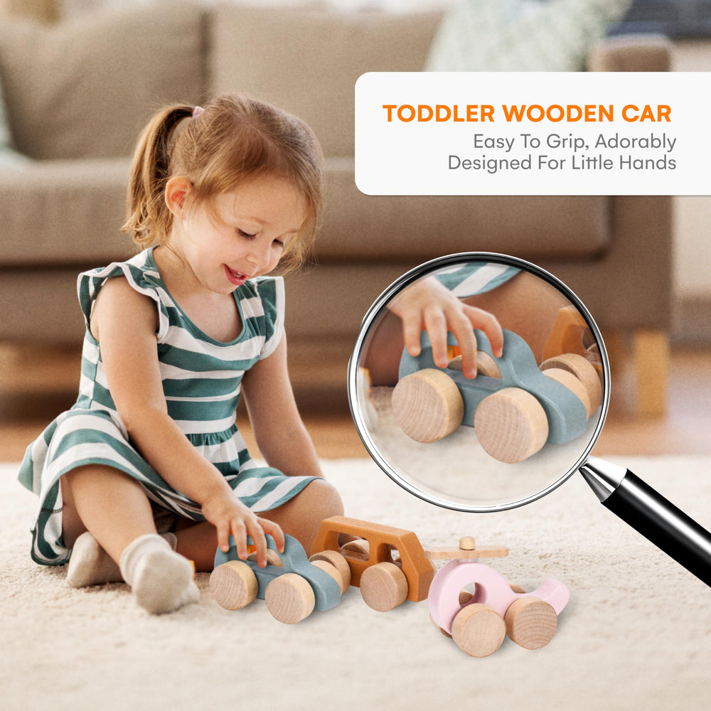 Colorful CHILDLIKE BEHAVIOR wooden car and helicopter set for creative play